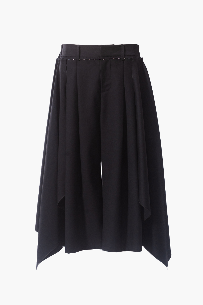 Pleated cropped pants with removable wing panels