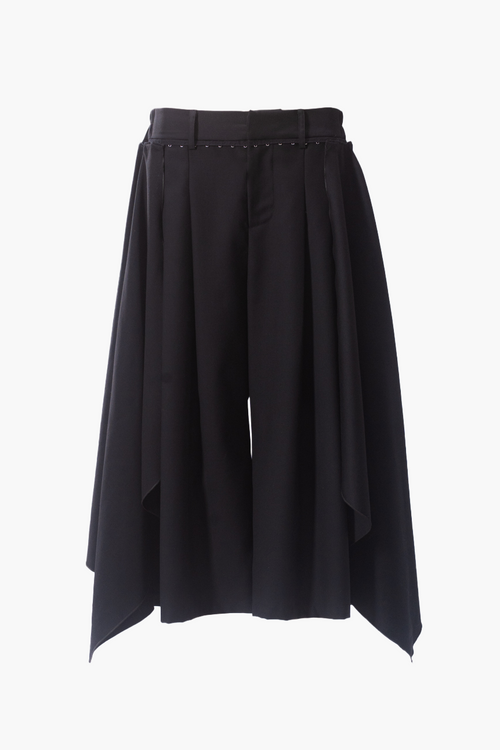 Pleated cropped pants with removable wing panels